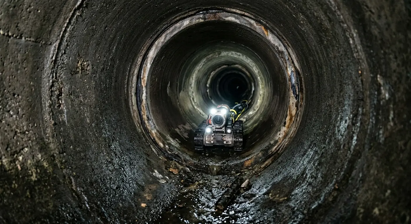 Robotic sewer camera inspecting pipe interior for Sewer Line Cleaning in Madisonville